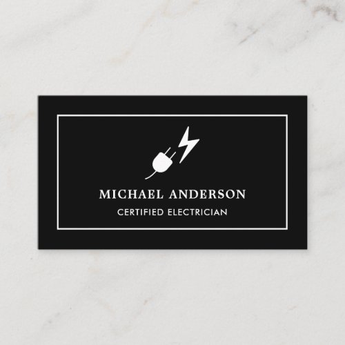 Black and White Power Plug Certified Electrician Business Card