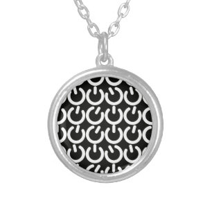 Black and White Power Symbol Pattern Silver Plated Necklace