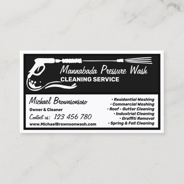 Black and White Power Washing auto cleaning Business Card