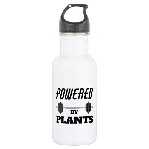 Black and White Powered by Plants Workout Stainless Steel Water Bottle
