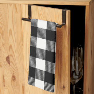 Black and White Preppy Buffalo Check Plaid Towel