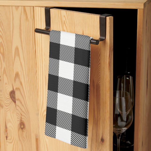 Black and White Preppy Buffalo Check Plaid Towel (Thirds Fold)