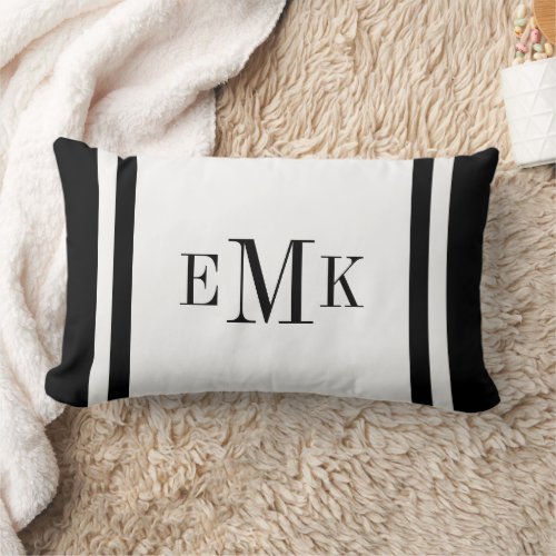 Black and White Preppy Ribbon Custom Monogram Lumbar Pillow