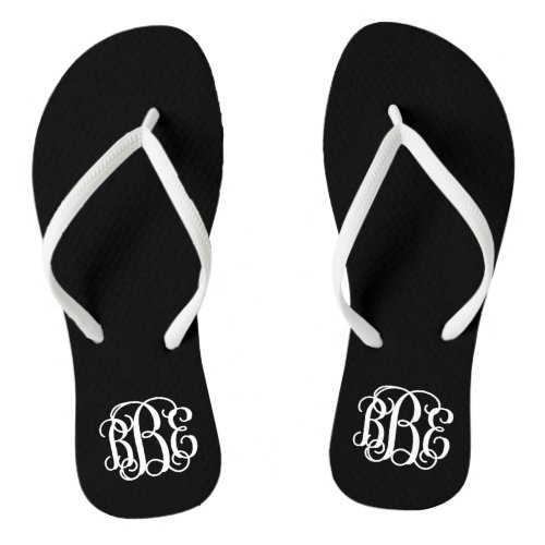 Black and White Preppy Script Monogram Flip Flops