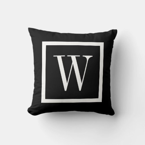Black and White Preppy Square Monogram Throw Pillow