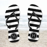 Black and White Preppy Stripes Monogram Flip Flops<br><div class="desc">Custom printed flip flop sandals with a preppy nautical stripe pattern and your custom monogram or other text in a circle frame. Click Customize It to change text fonts and colors or add your own images to create a unique one of a kind design!</div>