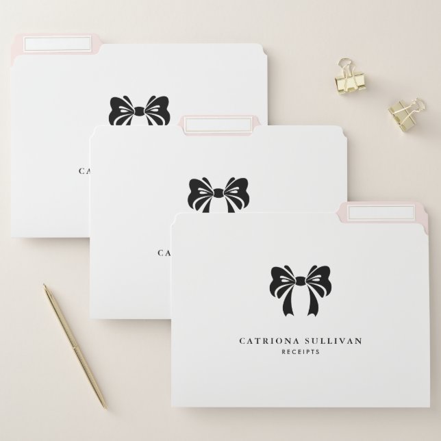 Black and White Pretty Bow Personalized File Folder (Set)