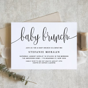 Black and White Pretty Calligraphy Baby Brunch Invitation