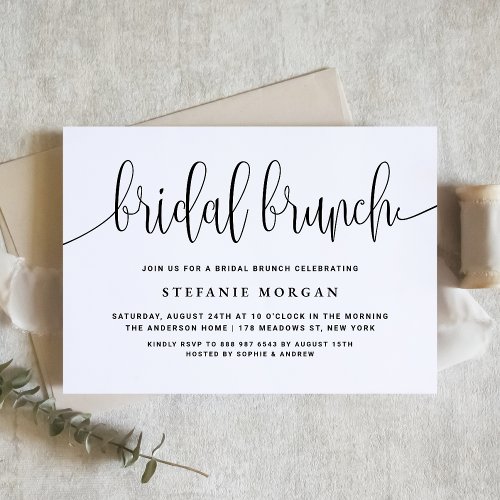 Black and White Pretty Calligraphy Bridal Brunch Invitation