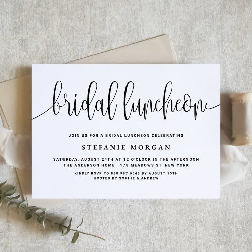 Black and White Pretty Calligraphy Bridal Luncheon Invitation