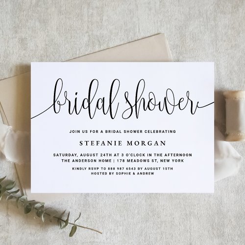 Black and White Pretty Calligraphy Bridal Shower Invitation