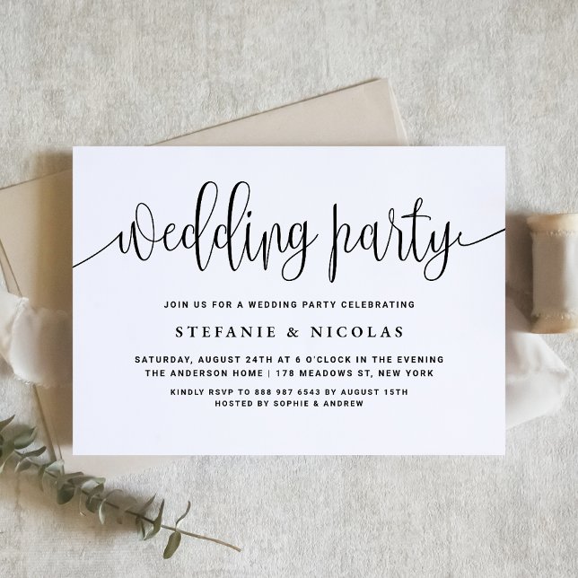 Black and White Pretty Calligraphy Wedding Party Invitation (Creator Uploaded)