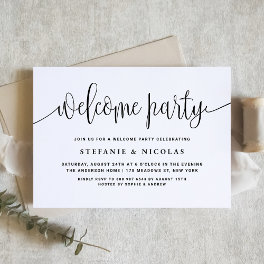 Black and White Pretty Calligraphy Welcome Party Invitation
