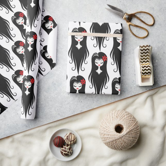 Black and White Pretty Ghoul Wrapping Paper (Crafts)