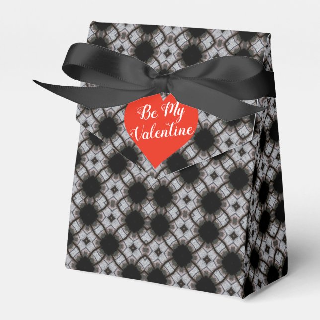 Black And White Print With Red Heart Favor Boxes (Front Side)