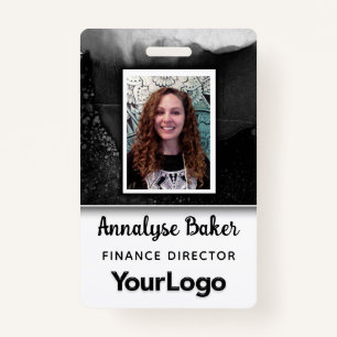 Black and White Professional CNA Nurse Photo Name Badge