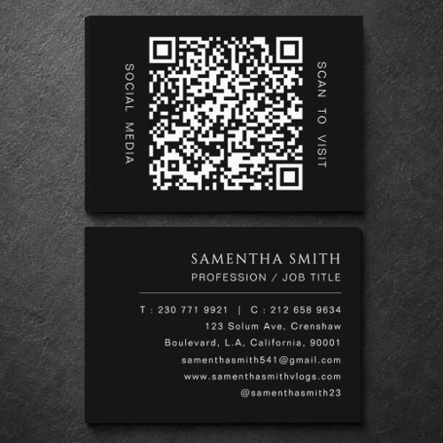 Black and White Professional Minimal QR Code  Business Card