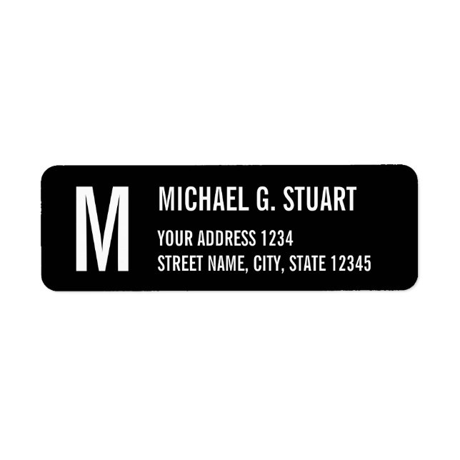 Black and White Professional Monogram Bold Text Label (Front)
