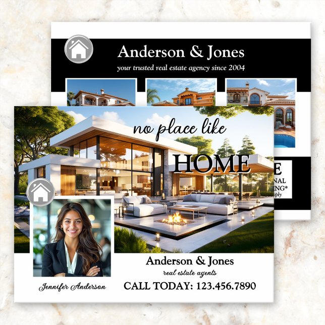 Black and White Professional Photo Real Estate Postcard (Real Estate marketing postcard featuring your custom photos on a black and white lay-out)