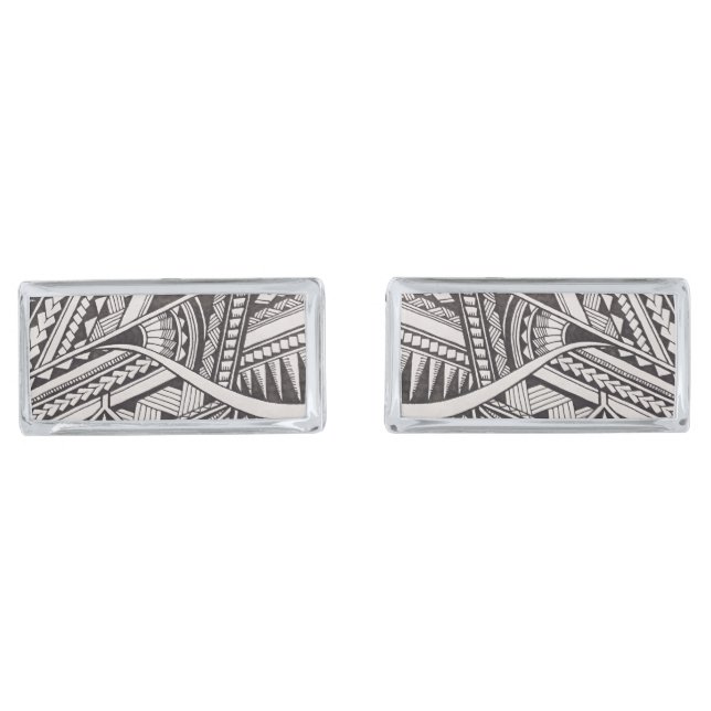 Black and White Professional Tribal Tattoo Pattern Cufflinks (Front)