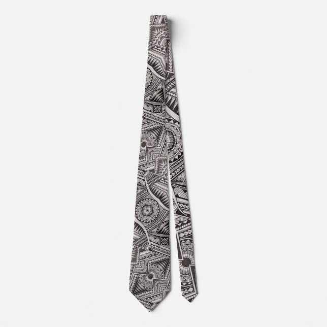 Black and White Professional Tribal Tattoo Pattern Neck Tie (Front)