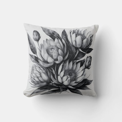 Black and white Protea pillow