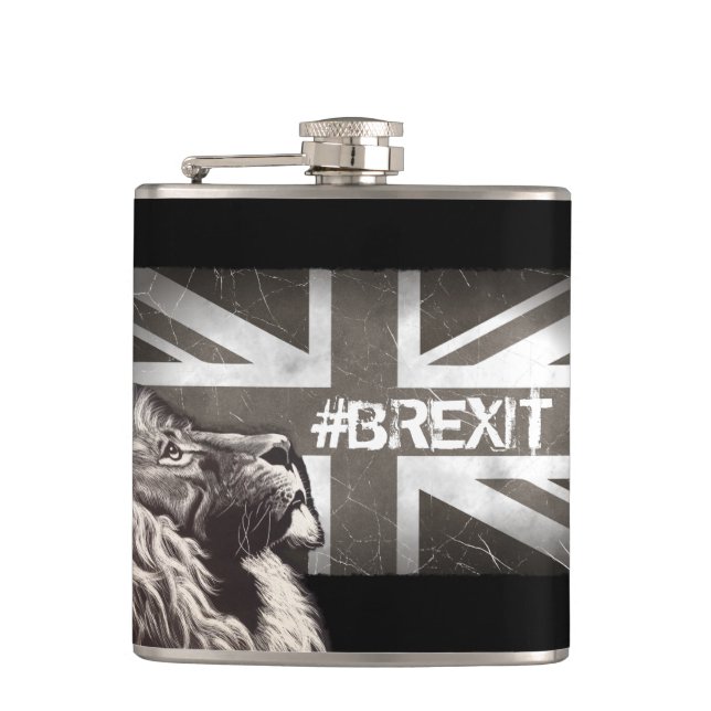 Black and White Proud Lion Union Jack #Brexit Flask (Front)