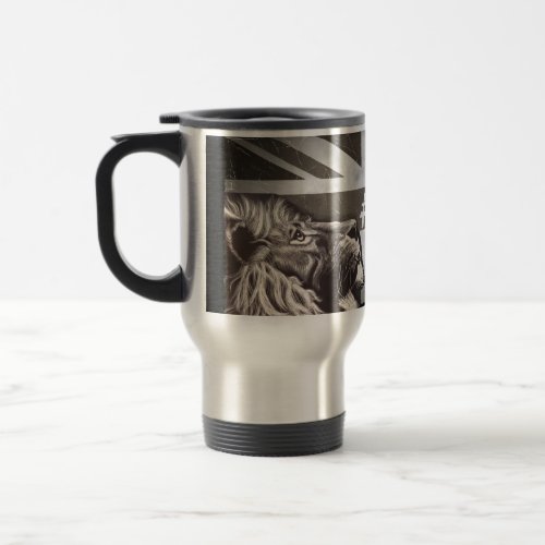 Black and White Proud Lion Union Jack Brexit Travel Mug