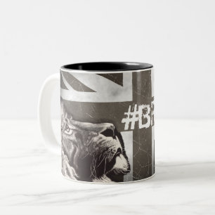 Black and White Proud Lion Union Jack #Brexit Two-Tone Coffee Mug