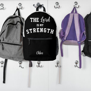 Black and White Psalm 28:7 The Lord is My Strength Printed Backpack