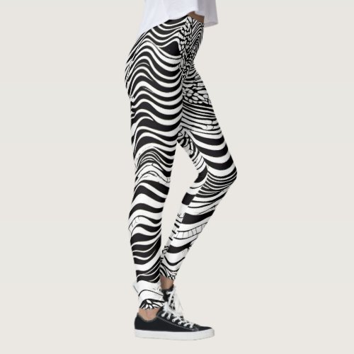 Black And White Psychedelic Abstract Leggings