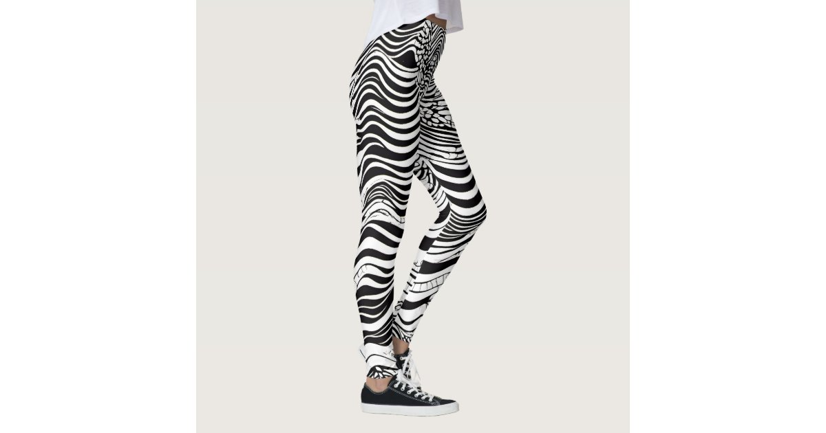 Abstract Tights, Workout Tights, Black and White Leggings