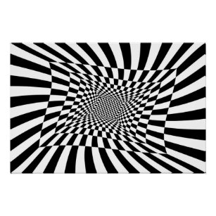 Black and white psychedelic checkerboard poster