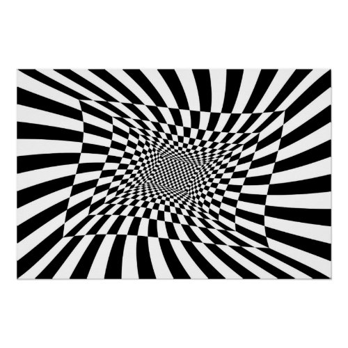 Black and white psychedelic checkerboard poster