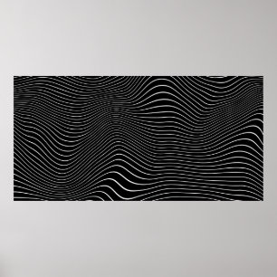 Black and white Psychedelic Linear Wavy Background Poster