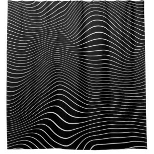 Black and white Psychedelic Linear Wavy Background Shower Curtain
