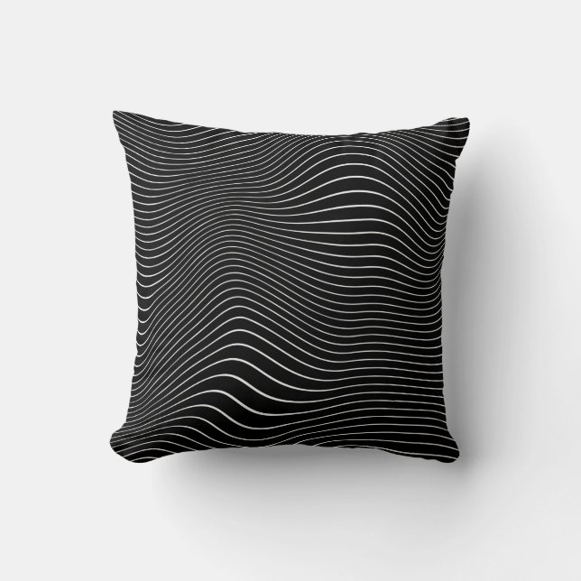 Black and white Psychedelic Linear Wavy Background Throw Pillow (Front)