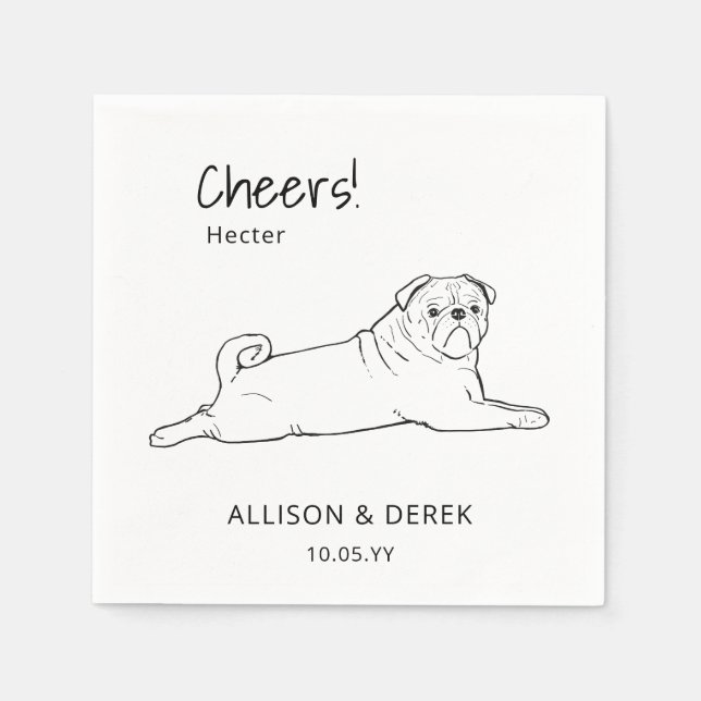 Black and White Pug Cheers Dog Wedding   Napkins (Front)