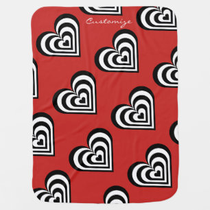 black and white pulsating zebra hearts love red receiving blanket