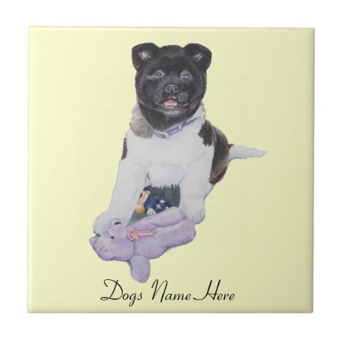 black and white puppy akita lilac teddy picture ceramic tile