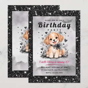 Black and White Puppy Birthday Invitation