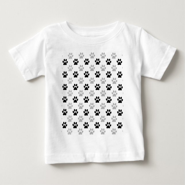 Black and white puppy paw prints baby T-Shirt (Front)