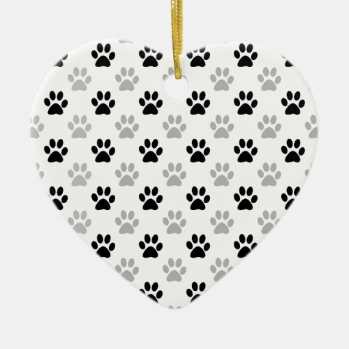 Black and white puppy paw prints ceramic ornament