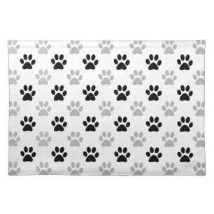 Black and white puppy paw prints cloth placemat
