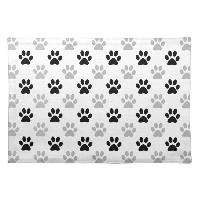 Black and white puppy paw prints cloth placemat (Front)