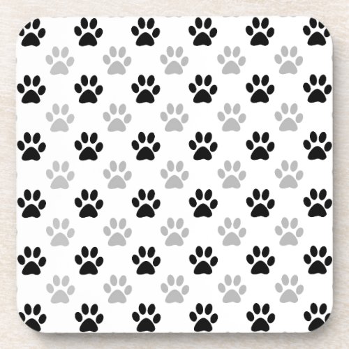 Black and white puppy paw prints coaster