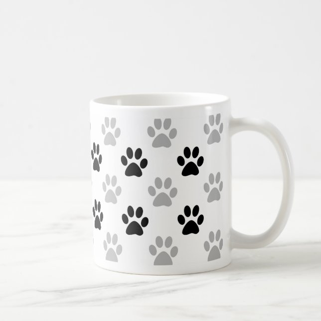 Black and white puppy paw prints coffee mug (Right)