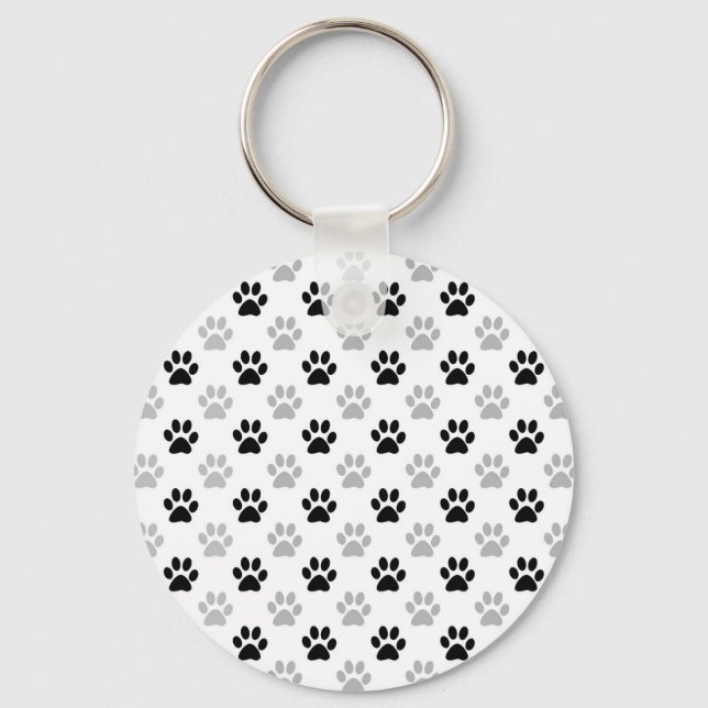 Black and white puppy paw prints keychain (Front)