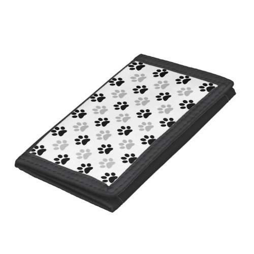 Black and white puppy paw prints pattern tri_fold wallet