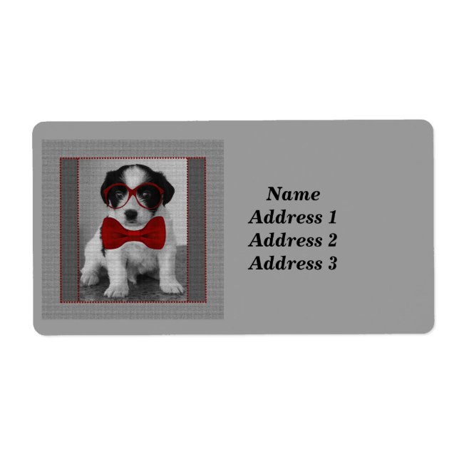 Black and White Puppy w/ Red Bow Tie Address Label (Front)